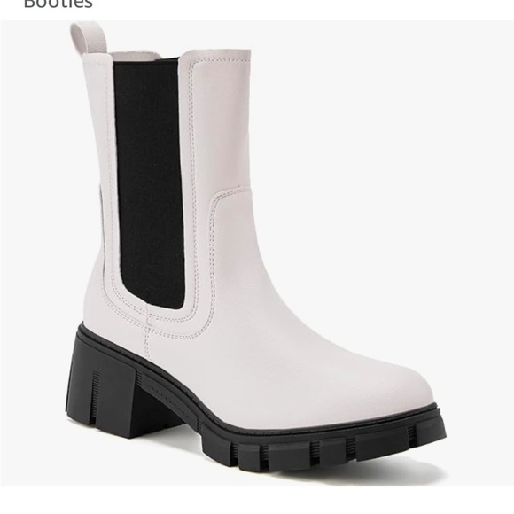 NEW Lug Sole Platform Boots Mid Calf Elastic Chunky Block Heel Chelsea Booties - Picture 1 of 8